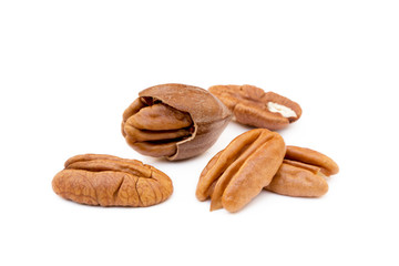 Fresh pecan nuts isolated on a white background
