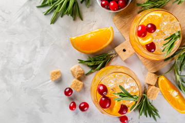 Cold season drink - cranberry and rosemary cocktail, copy space