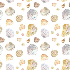 Hand painted watercolor shell seamless pattern