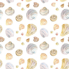 Hand painted watercolor shell seamless pattern