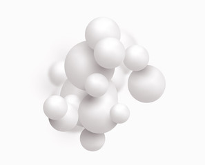Background with white balls, blur effect. 3d round spheres. Geometric design elements circle ball pattern. Flying shapes in empty space. Design for poster, banner, placard. vector illustration