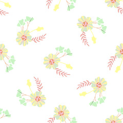 Abstract simple flowers seamless pattern for fabric design. Vector repeat illustrations. Romantic twig and flora seamless pattern.Botanical wallpaper. Element decorative floral.
