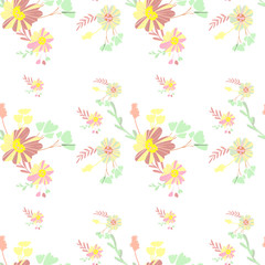 Fototapeta na wymiar Abstract simple flowers seamless pattern for fabric design. Vector repeat illustrations. Romantic twig and flora seamless pattern.Botanical wallpaper. Element decorative floral.
