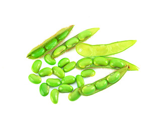 fresh soy beans isolated on a white top view