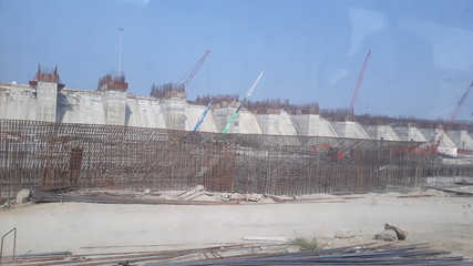Polavaram, Andhra Pradesh / India - December 25th 2018 : National project Polavaram Dam under construction on Godhavari river