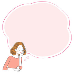 女性と吹き出しのイラスト　美容　スキンケア