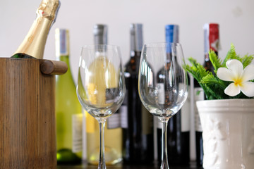 close up wine selection on wooden background