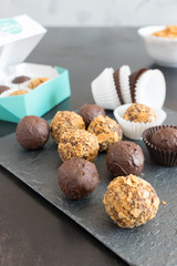 chocolate truffles in glaze and wafer crumb