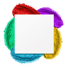 Bright holi colors around Square shaped blank space on white