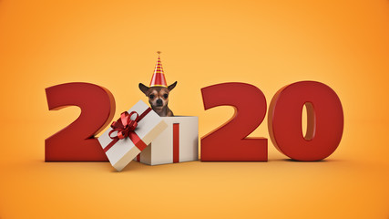 Dog Birthday Party concept 2020 New Year sign.. 3d rendering