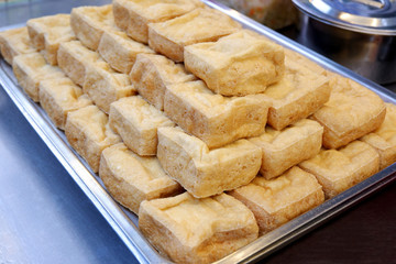 Popular Chinese Street Food - Golden Brown Crispy Tofu Cubes