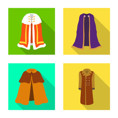 Vector illustration of material and clothing icon. Set of material and garment stock symbol for web.