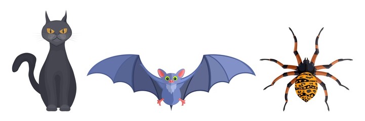 mystical animals witches cat spider and mouse cartoons. Stock