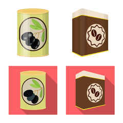 Vector illustration of can and food symbol. Set of can and package stock vector illustration.