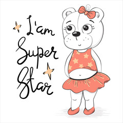 Cute white girl superstar in white clothes.