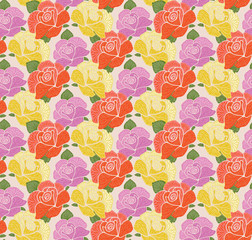 Simple hand drawn doodle style textured rose pattern looks like embroidered