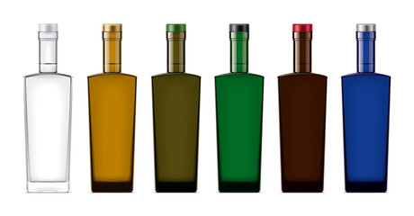 Colored glass bottles mockup. With cap version