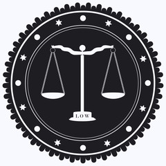 Scales of Justice - black and white icon round - isolated on white background - vector.