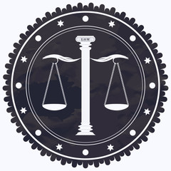 Scales of Justice - icon round, in grunge style - isolated on white background - vector.