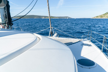 Fototapeta premium Catamaran sailing at sea in Croatia, Europe