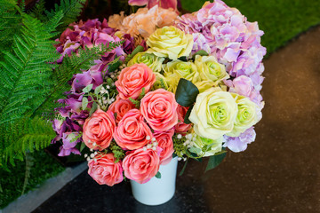 Flowers for the wedding ceremony. Beautiful decoration