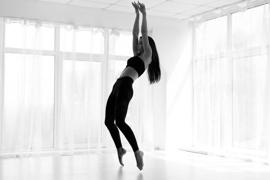 Beautiful Lady Dancing Contemporary Ballet In Dance Class, Free Space