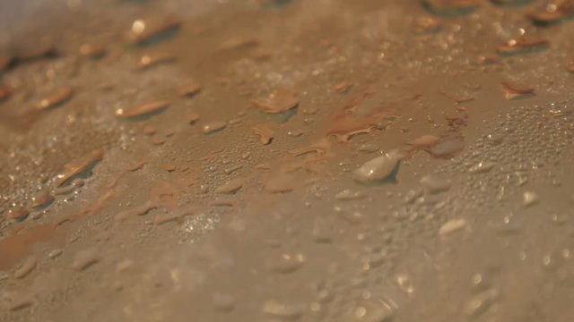 closeup background of sweaty glass cap of the pan with boiling meat inside in the kitchen