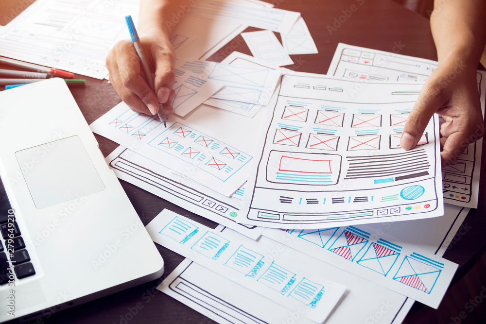 Poster website designer creative planning application developer development draft sketch drawing template l
