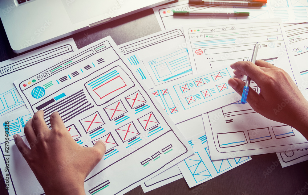 Poster website designer creative planning application developer development draft sketch drawing template l