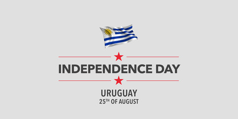 Uruguay happy independence day greeting card, banner, vector illustration