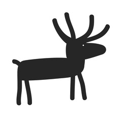 Deer Silhouette Cartoon Vector. Funny and simple Christmas Stug or Moose icon. Wildlife Animal with Antlers in Primitive Ancient Style