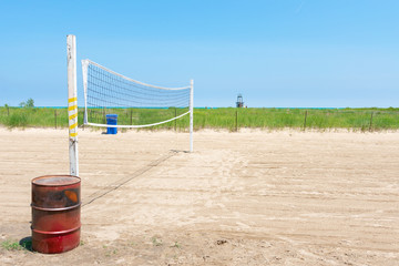 Volleyball Net at a Rogers Park Chicago Beach with Native Plants in the background