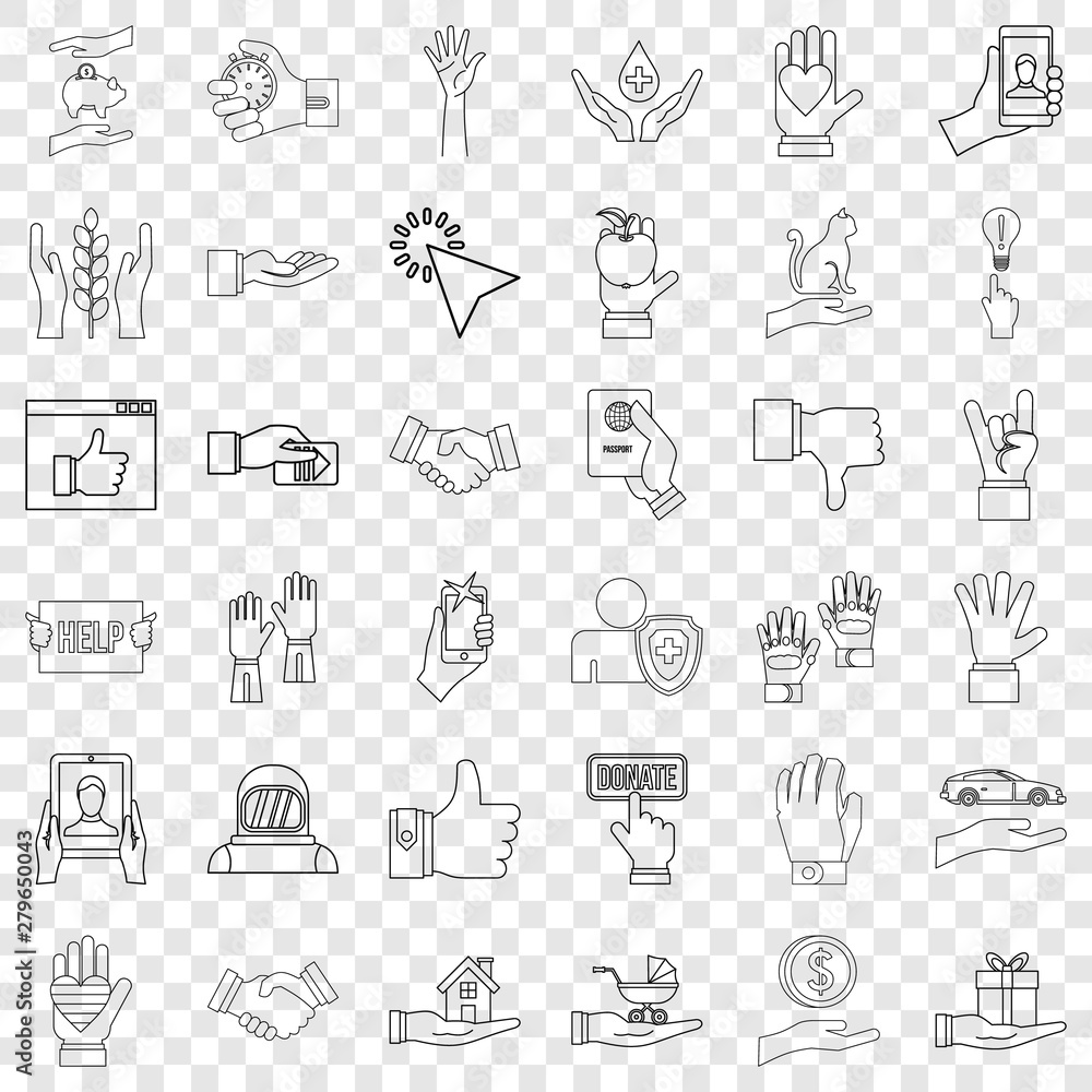 Aufkleber hand icons set. outline style of 36 hand vector icons for web for any design