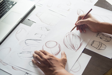 Production designer sketching Drawing Development Design product packaging prototype idea Creative...