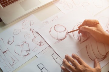 Fototapeta Production designer sketching Drawing Development Design product packaging prototype idea Creative Concept obraz