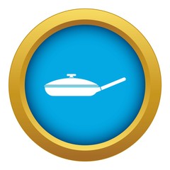 Black frying pan with white lid icon blue vector isolated on white background for any design
