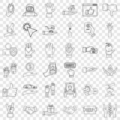 Shield icons set. Outline style of 36 shield vector icons for web for any design
