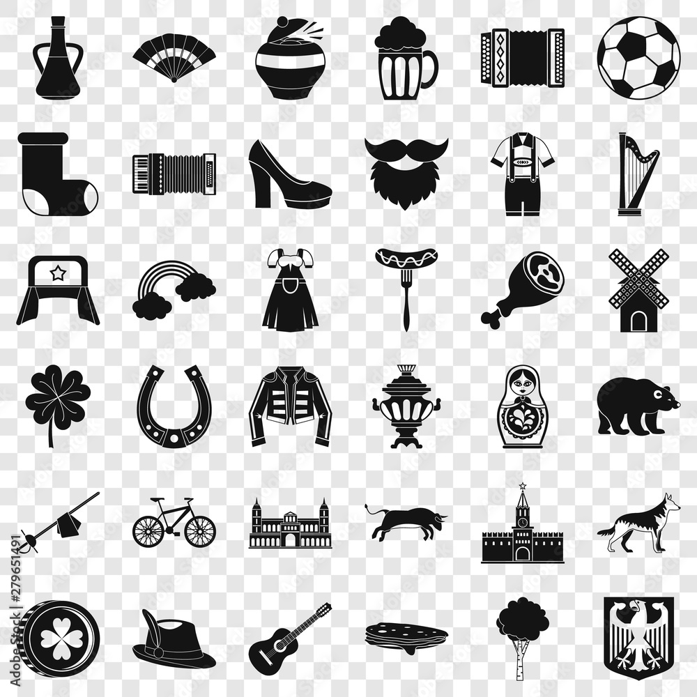 Poster europe icons set. simple style of 36 europe vector icons for web for any design