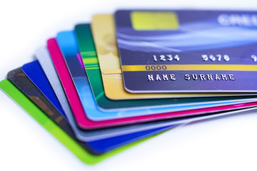 Credit cards on white background.  