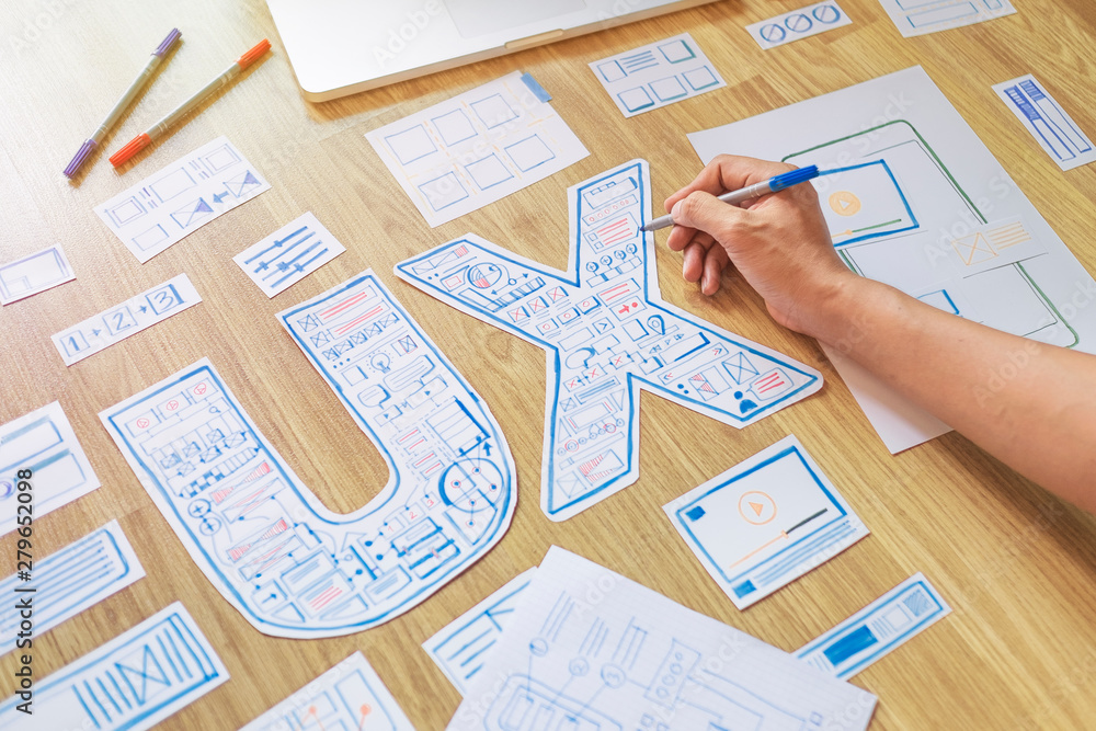 Poster ux designer creative prototype graphic planning application development for web mobile phone . user 