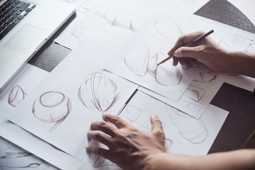Production designer sketching Drawing Development Design product packaging prototype idea Creative Concept
