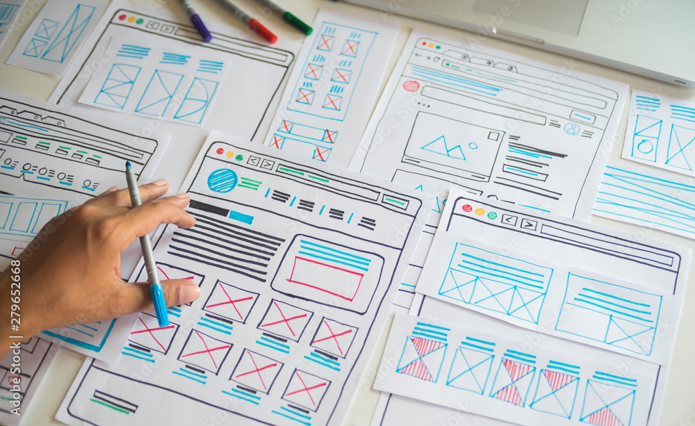 Poster website designer creative planning application developer development draft sketch drawing template l