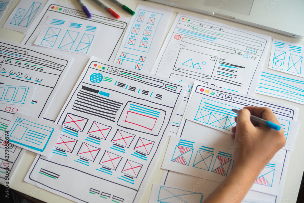 Poster website designer creative planning application developer development draft sketch drawing template l