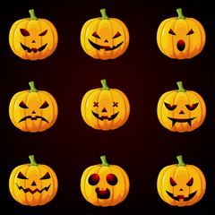 Set of Halloween pumpkins with different faces