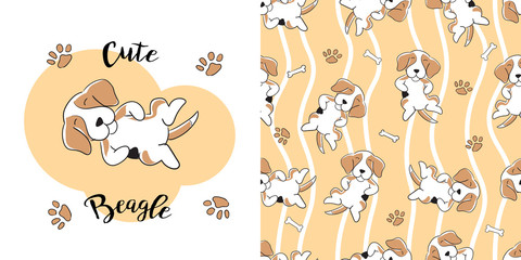 Hand drawn beagle dog seamless pattern