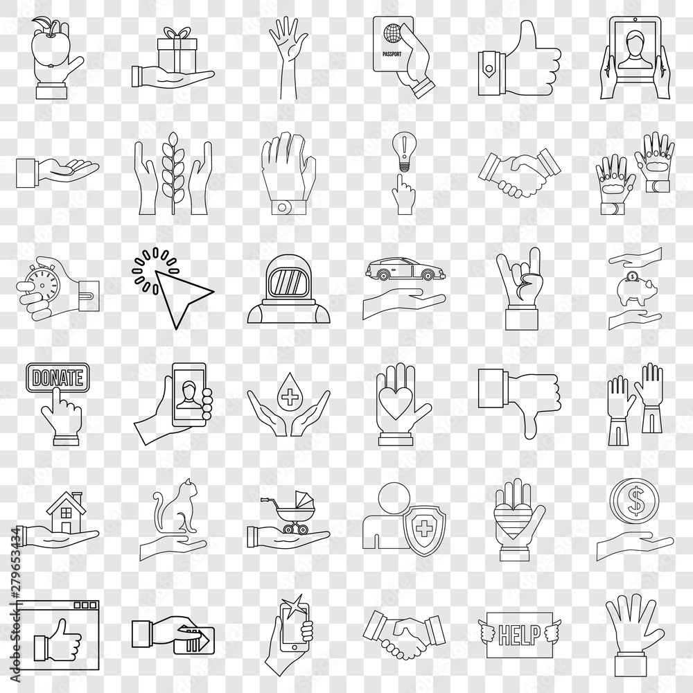 Poster protection icons set. outline style of 36 protection vector icons for web for any design