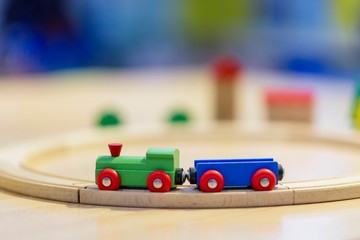 Wooden train for children. Game for children.