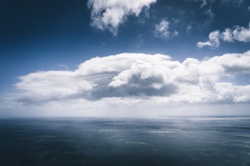 Wuiet sea views with white cloud and storm approaching over Atlantic Ocean. Blue sky relaxing concept,beautiful tropical background for travel landscape