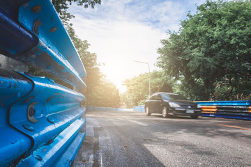 Racetrack on street highway with car motion blurred on track traffic