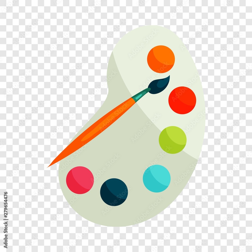 Poster palette with paints and brush icon in cartoon style isolated on background for any web design